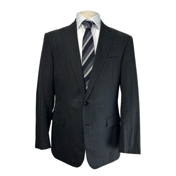 Black Striped Cotton Suit w/ Side Adjusters on Pants - Ralph Lauren Black Label - Picture 1 of 11